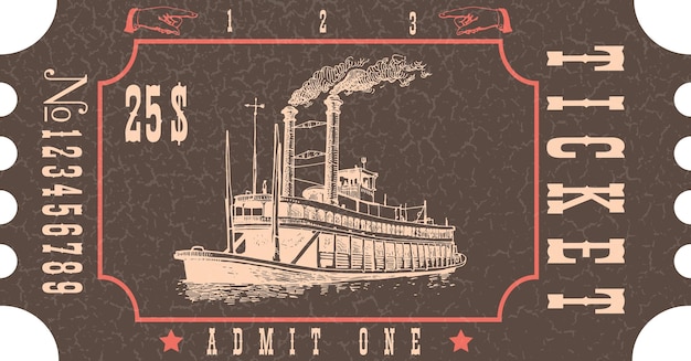 vector afbeelding van een oude vintage mississippi stoomboot ticket
