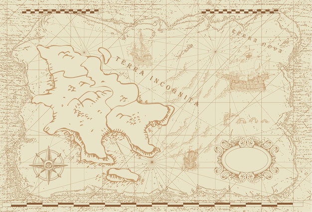 Vector vector afbeelding van oude zeekaart van zeeroutes van middeleeuwse schepen