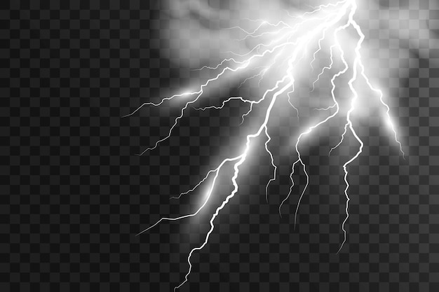 Vector afbeelding van realistische bliksemflits van donder op een transparante achtergrond