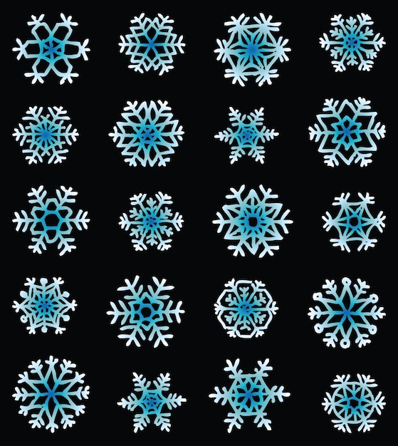 Vector afbeelding van set verschillende abstracte decoratieve kerst sneeuwvlokken