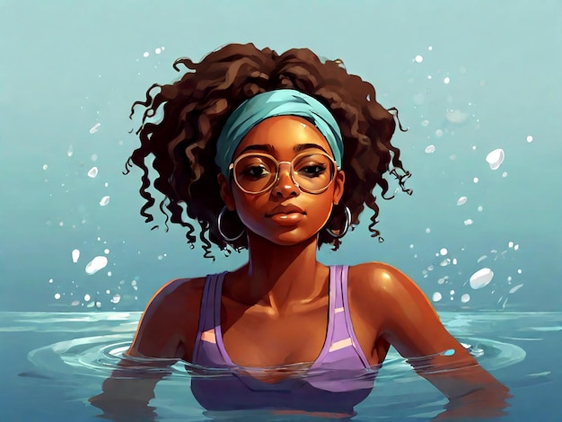 Vector vector african american teenage girl swimming isolated