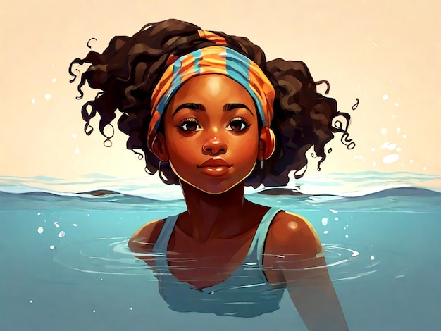 Vector African american teenage girl swimming isolated