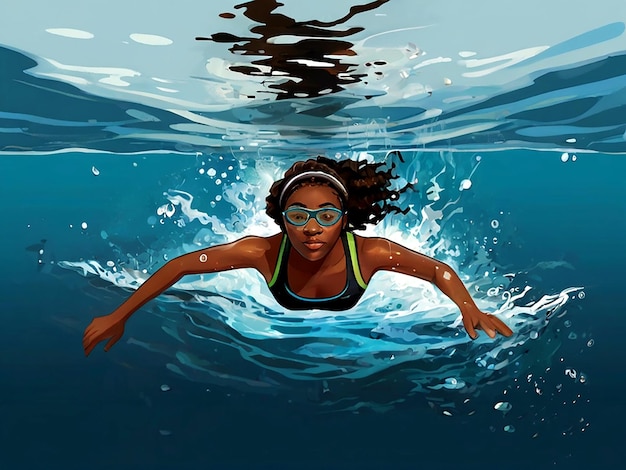 Vector African american teenage girl swimming isolated
