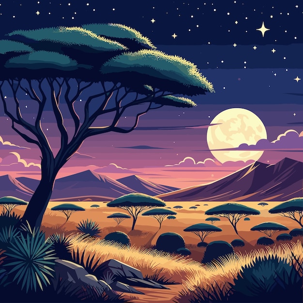 Post di illustrazione di paesaggi di safari africani vettoriali