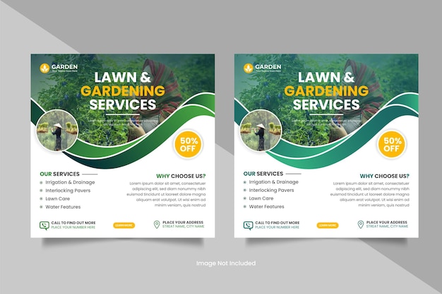 Vector agricultural and farming services social media post and lawn mower gardening template