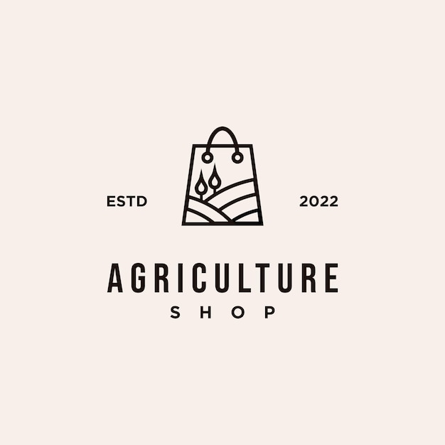 Il campo del modello dell'icona del design del logo del negozio di agricoltura di vettore si combina con il concetto di logo della borsa del negozio