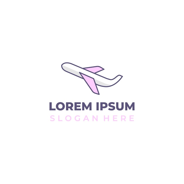 Vector vector airplane logo semi line art purple mixed with white cute airplane icon