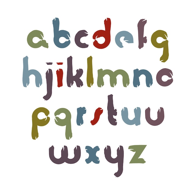 Vector alfabet aquarelle letters set, handgetekende kleurrijke script, heldere geborsteld kleine letters, aquarel kinderachtig lettertype.