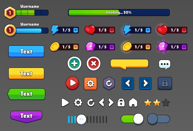 vector all game ui asstes buttons bars icons volume progress bar