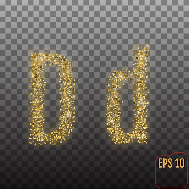 透明な背景の上のベクトルアルファベットゴールド文字dゴールドアルファベットロゴ黄金の紙吹雪とキラキラのコンセプトフォントスタイルのベクトル図