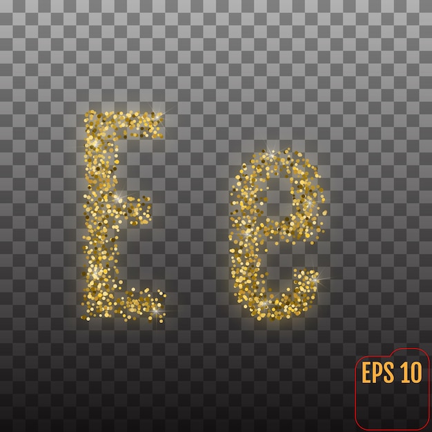 Vector Alphabet Gold letter E on transparent background Gold alphabet logo Golden confetti and glitter concept Font style  vector illustration