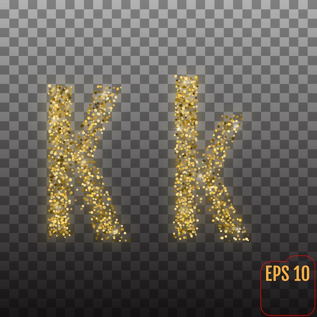 Alfabeto vettoriale lettera d'oro k su sfondo trasparente logo alfabeto oro concetto di coriandoli dorati e glitter illustrazione vettoriale in stile font