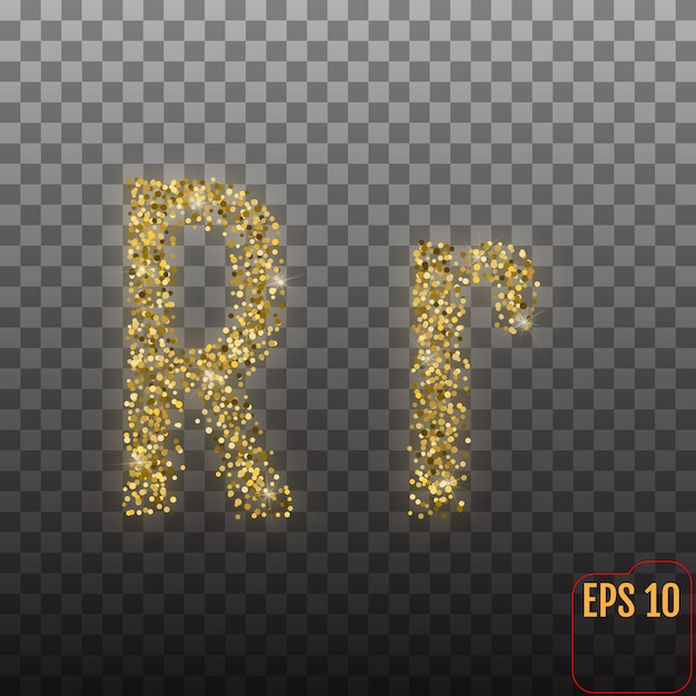 Вектор Векторный алфавит золотая буква r на прозрачном фоне логотип золотого алфавита золотые конфетти и концепция блеска векторная иллюстрация стиля шрифта