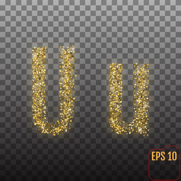 透明な背景の上のベクトルアルファベットゴールド文字Uゴールドアルファベットロゴ黄金の紙吹雪とキラキラのコンセプトフォントスタイルのベクトル図