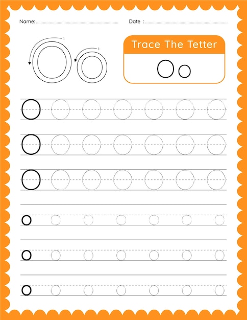 Vector Alphabet Letter 'O' Tracing worksheet for Kids