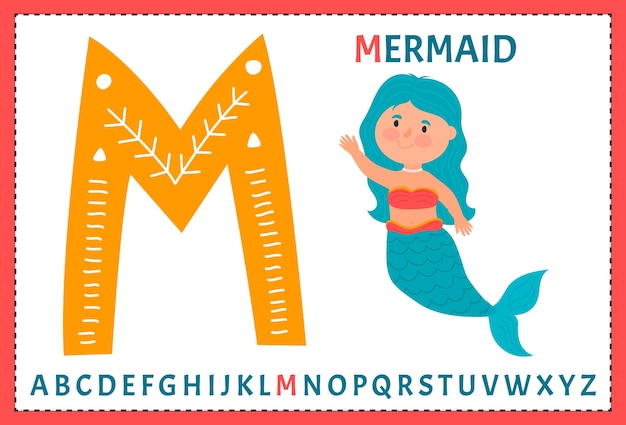 Vector alphabet on sea pirate's theme Letter M Mermaid