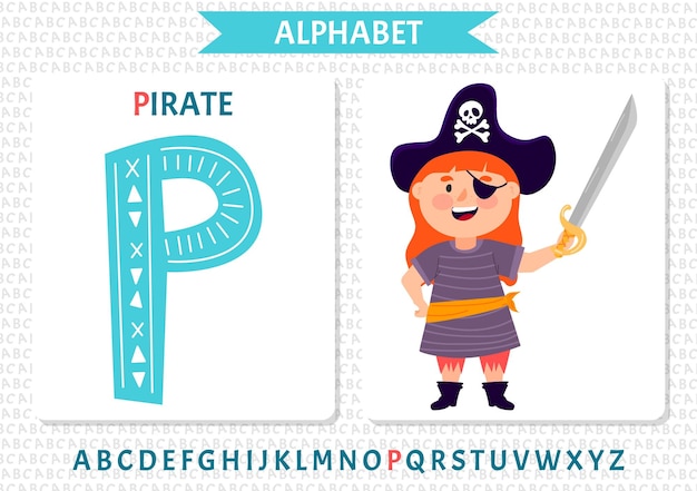 Векторный алфавит на тему морского пирата Letter P Pirate