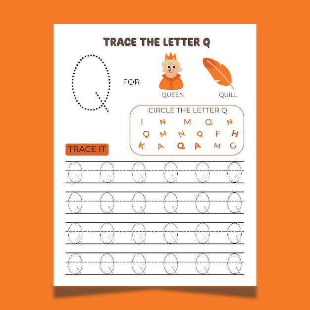 Vector alphabet tracing worksheet with letter and vocabulary