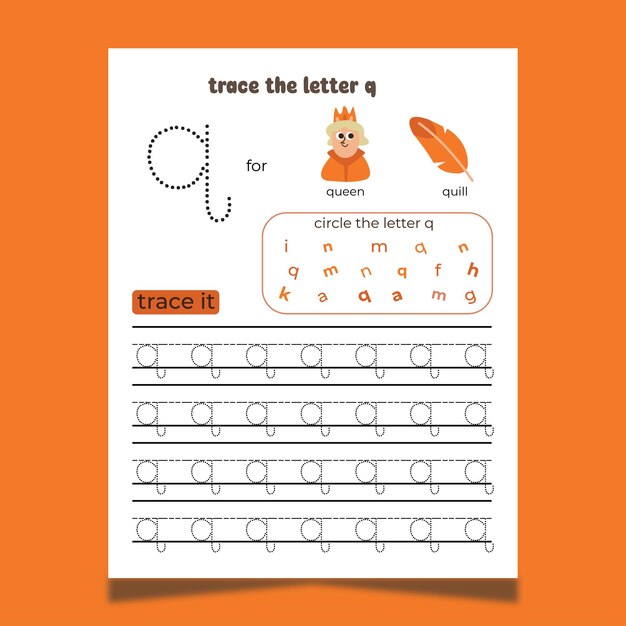 Vector alphabet tracing worksheet with letter and vocabulary