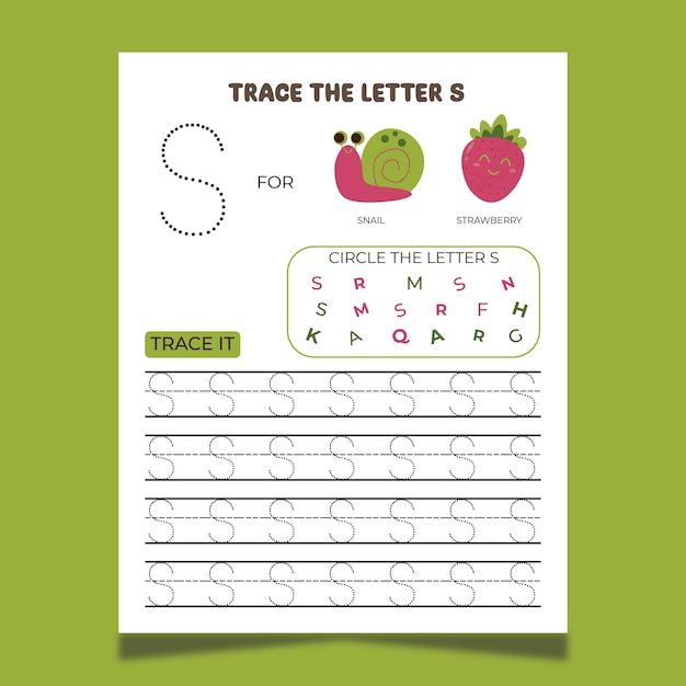 Vector alphabet tracing worksheet with letter and vocabulary