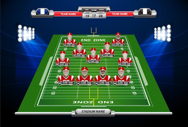 Vettore vettore di elementi infografici di football americano su sfondo verde campo