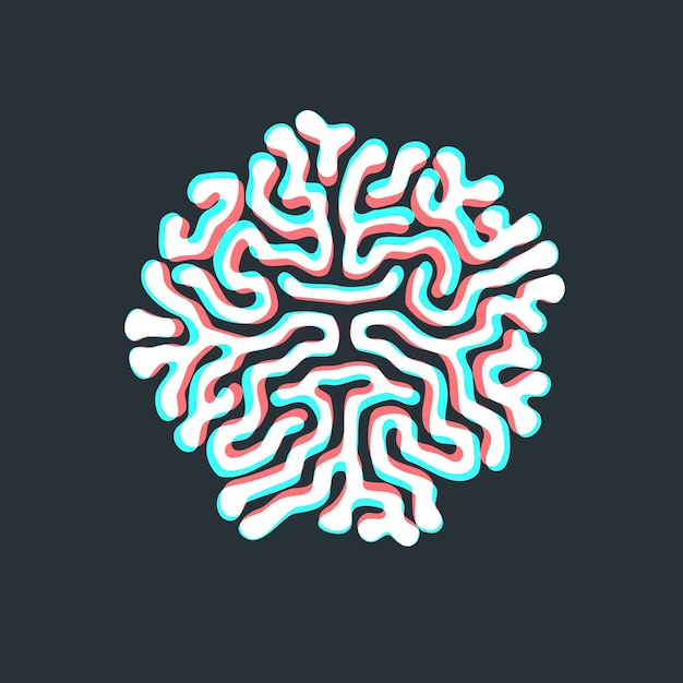 Vector anaglif design turing morphogenesis reaction diffusion pattern organic ornament element dark background