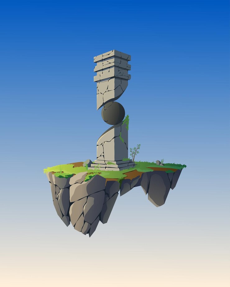 Vector vector of an ancient pillar on a floating island