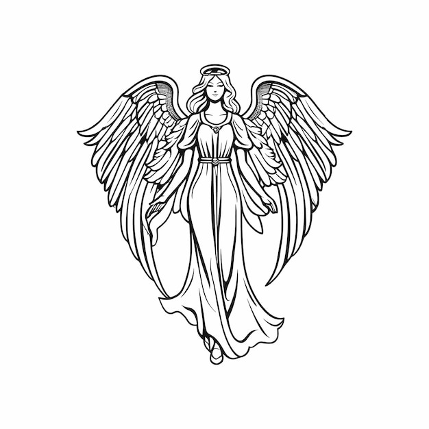 Vector angel girl with wings sketch hand drawn in doodle style illustration