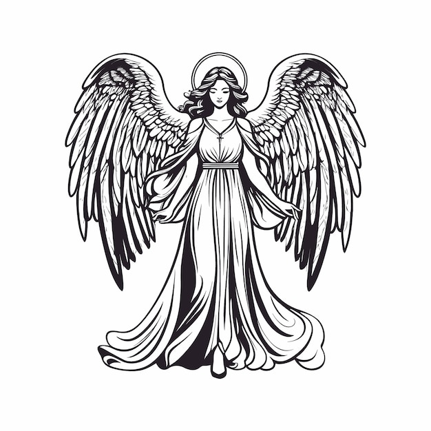 Vector angel girl with wings sketch hand drawn in doodle style illustration