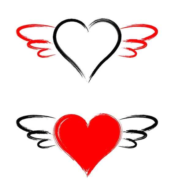 Vettore simbolo di angelo vettoriale a forma di cuore isolato su sfondo bianco