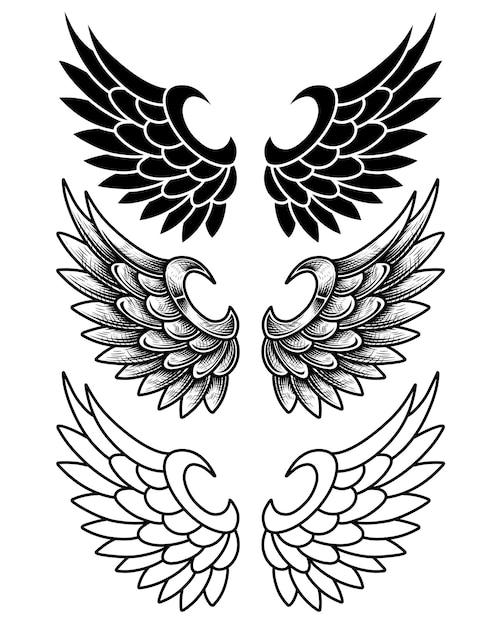 Vector angel wings set tattoo design