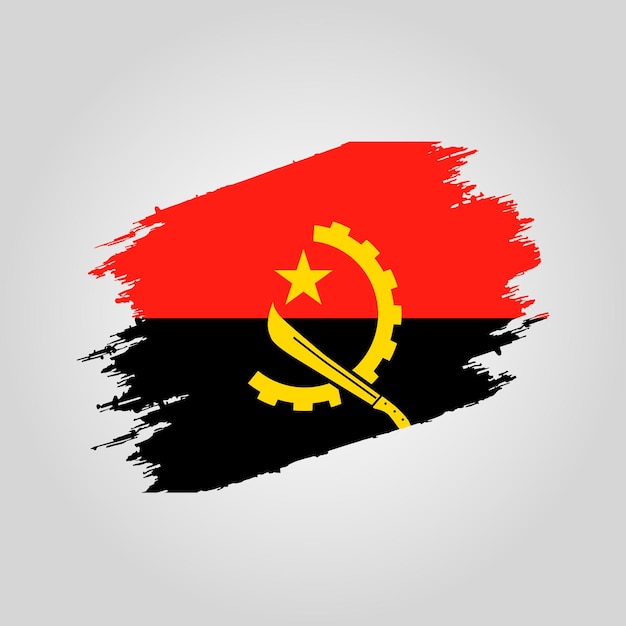 Vector Angola vlag Penseelstreek met grunge achtergrond sjabloon