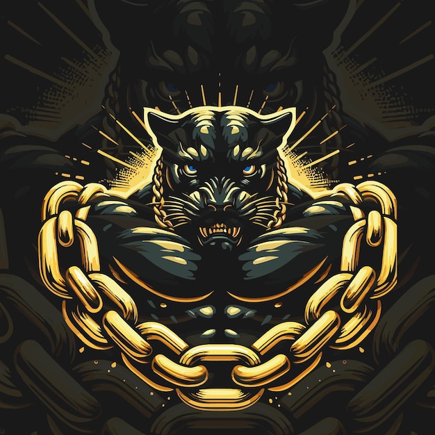 Vector angry panther bodybuilder concept illustration design Generative Ai