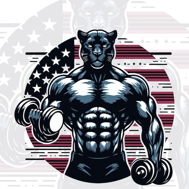 Vector angry panther bodybuilder concept illustration design Generative Ai
