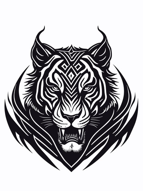 a vector angry tiger head silhouette mythology logo monochrome design style artwork illustration