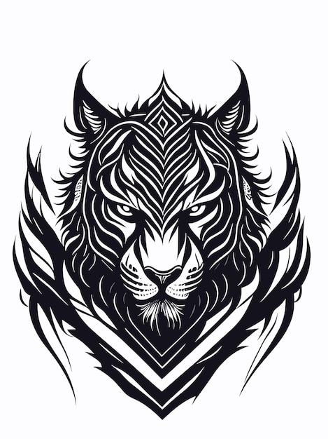 Una silhouette vettoriale di testa di tigre arrabbiata mitologia logo monochrome stile di design illustrazione artistica