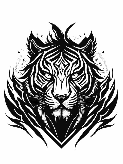 вектор гневный голова тигра силуэт мифология логотип монохромный дизайн стиль художественная иллюстрация