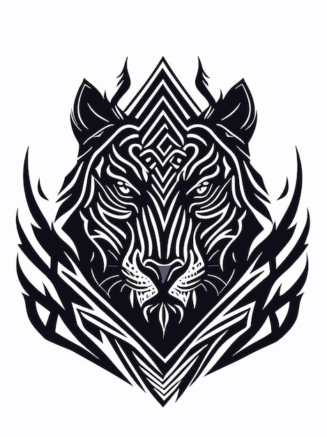 A vector angry tiger head silhouette mythology logo monochrome design style artwork illustration