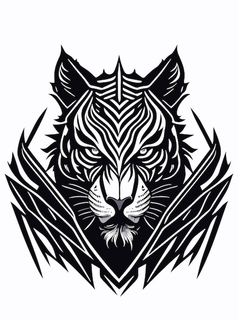 Vettore una silhouette vettoriale di testa di tigre arrabbiata mitologia logo monochrome stile di design illustrazione artistica
