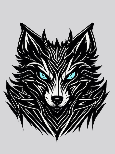 A vector angry wolf head silhouette mythology logo monochrome design style artwork illustration