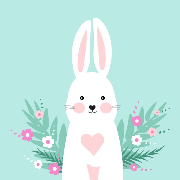 Vector animal Cute baby bunny Rabbit with flowers and leaves Ideal for poster prints for playroom