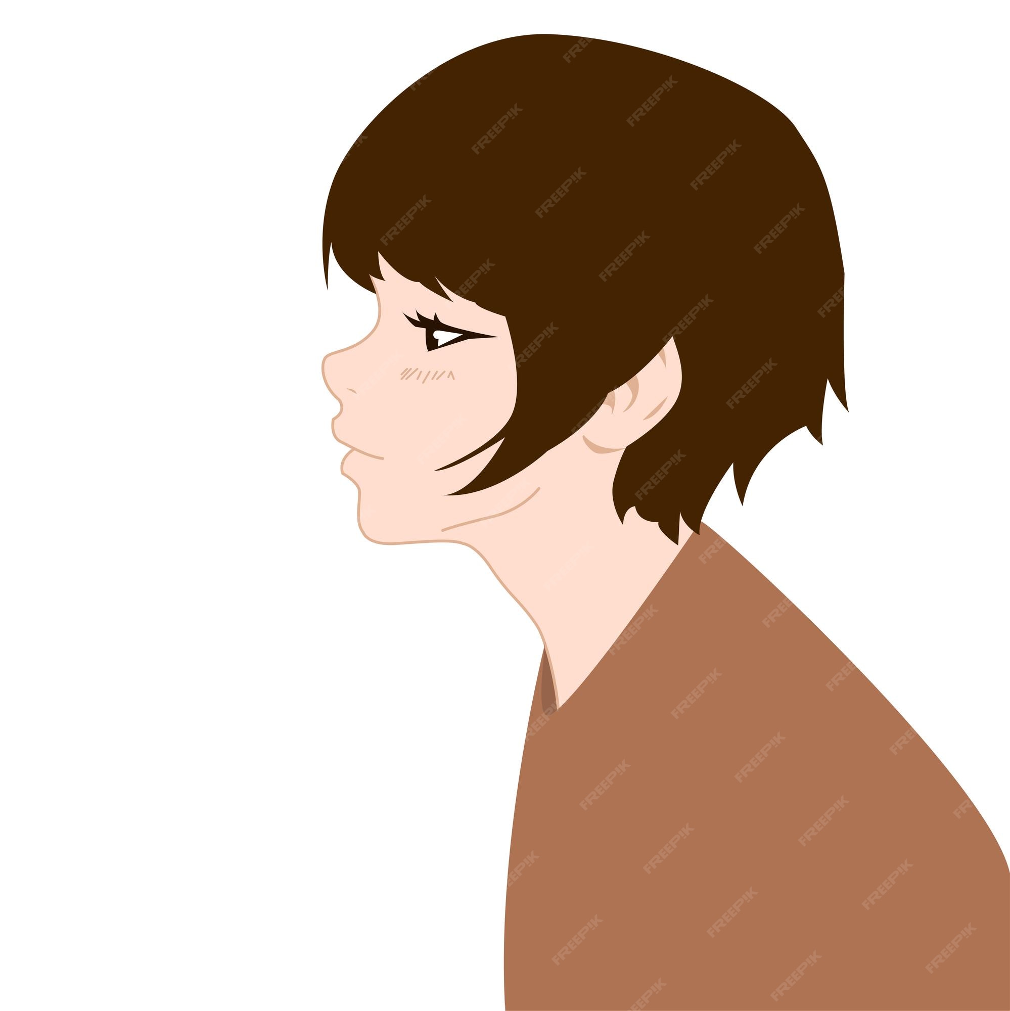 Premium Vector  Vector anime girl. girl in profile with short hair. hand  drawn vector illustration.