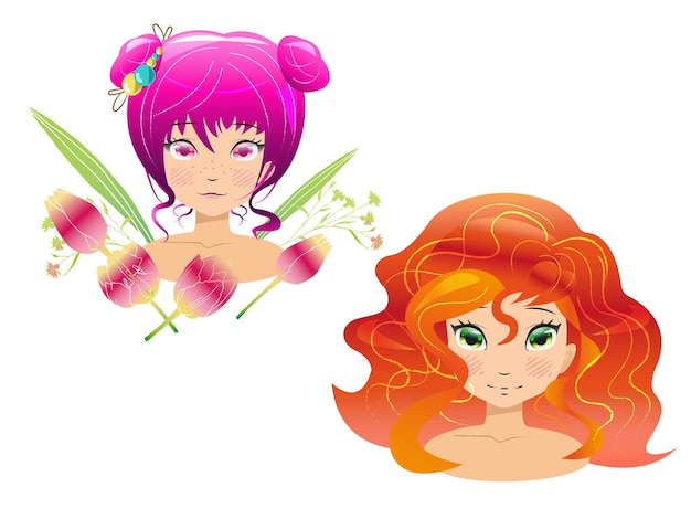 Vettore vettore anime ragazze clipart set di illustrazioni