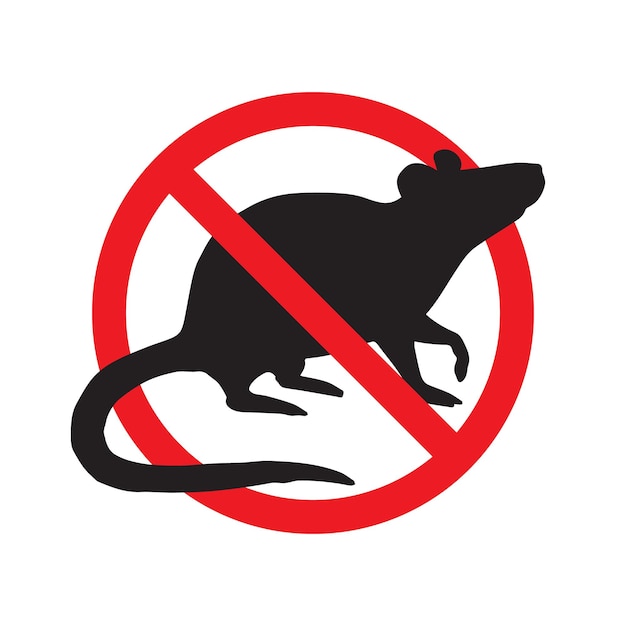 Vector anti pest sign with rat silhouette under crossed red circle