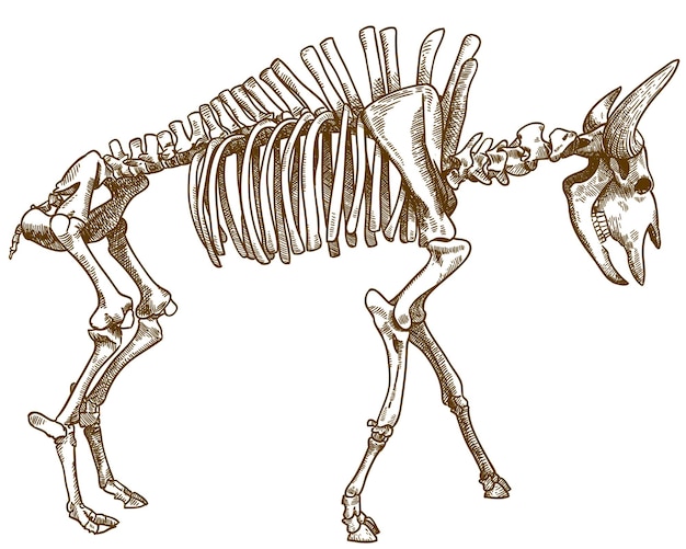 Vector antieke gravure tekening illustratie van bizon skelet geïsoleerd op een witte achtergrond