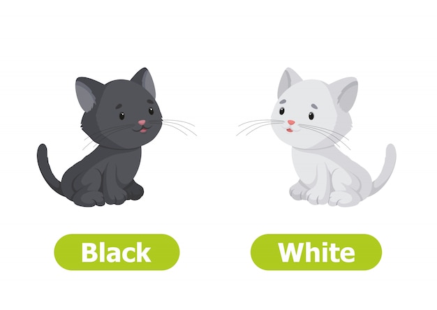 Vector antonyms and opposites. black and white. cartoon characters illustration on white background.