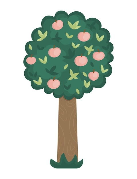 Векторная иконка яблони на белом фоне Сад или лесное растение с фруктами и листьями Плоский весенний лес или иллюстрация фермы Естественная зелень