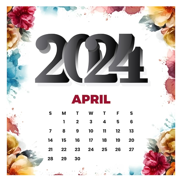 Vector vector april floral calendar 2024