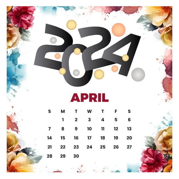 Premium Vector Vector april floral calendar 2024
