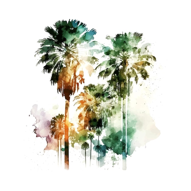 Vector aquarel illustratie van een silhouet van palmbomen aquarel textuur